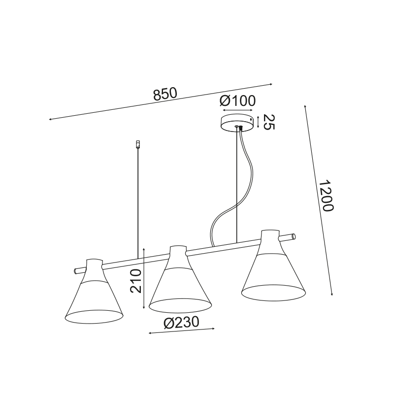 ^ PHASING OUT PENDANT LIGHTING 3ΧE27 BLACK METAL 23Χ85ΧΗ120CM STOCKHOLM EF18P385BK
