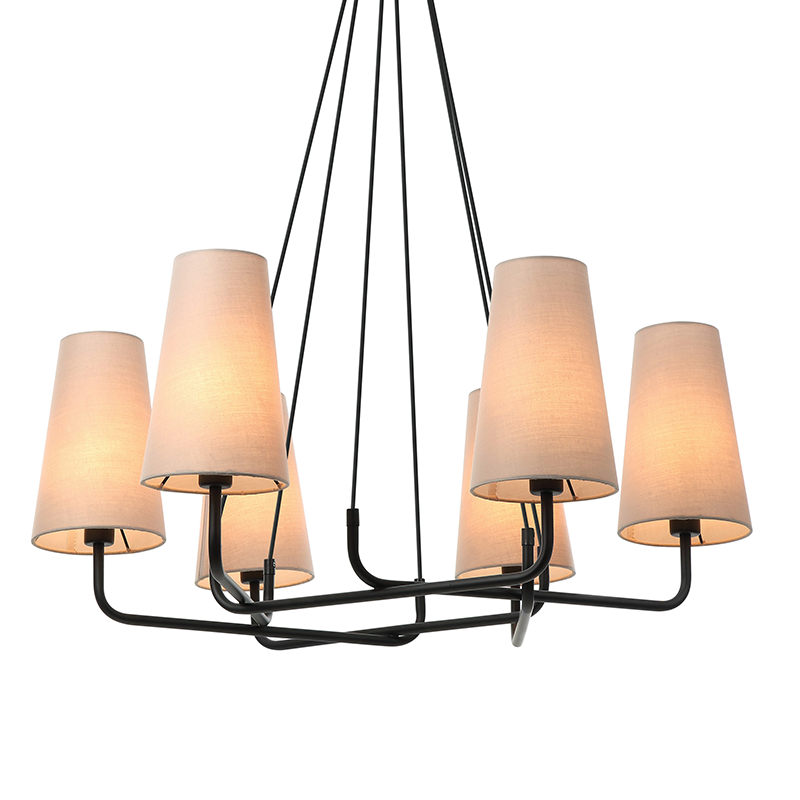^ PHASING OUT PENDANT LIGHTING 6ΧΕ14 BLACK METAL+ BIEGE SHADE 74Χ74ΧΗ110CM TUSCAN HL35426P73BG