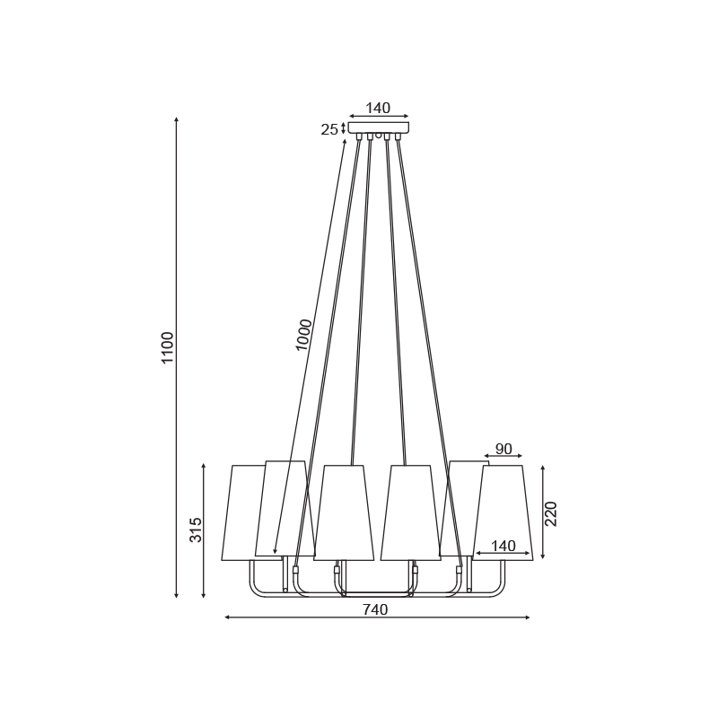 ^ PHASING OUT PENDANT LIGHTING 6ΧΕ14 BLACK METAL+ BIEGE SHADE 74Χ74ΧΗ110CM TUSCAN HL35426P73BG