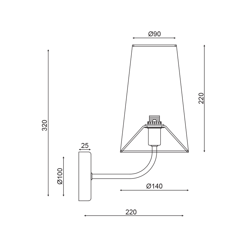 ^ PHASING OUT WALL MOUNTED LIGHTING 1ΧE27 BLACK METAL+ BIEGE SHADE 22Χ14ΧΗ32CM TUSCAN HL35421W32BG