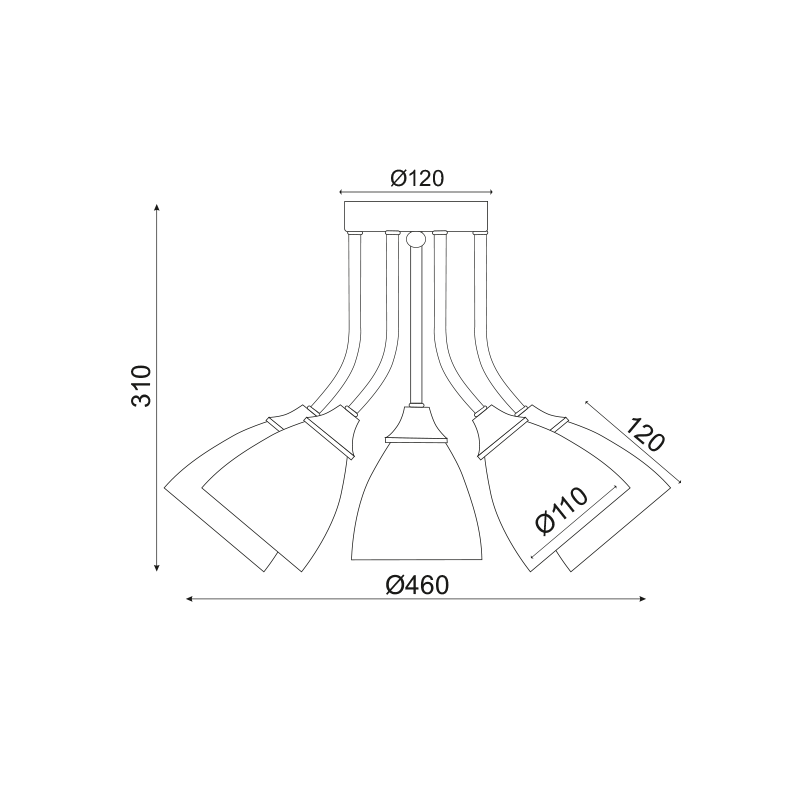 PHASING OUT CEILING FIXTURE CHROME WITH GLASS Φ50CM 5XE14 REA DLA8115A