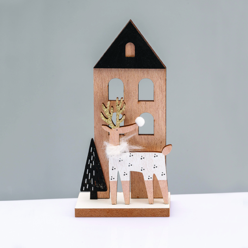 ^WOODEN DEER WITH TREE & DEER DECORATIVE MOTIF 19x5x9cm^ X061965