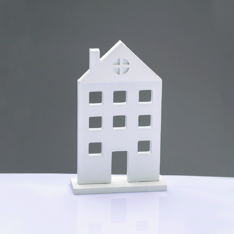 ^WOODEN DECORATIVE MOTIF WHITE HOUSE WITH BASE 14*5*23cm^ X062372