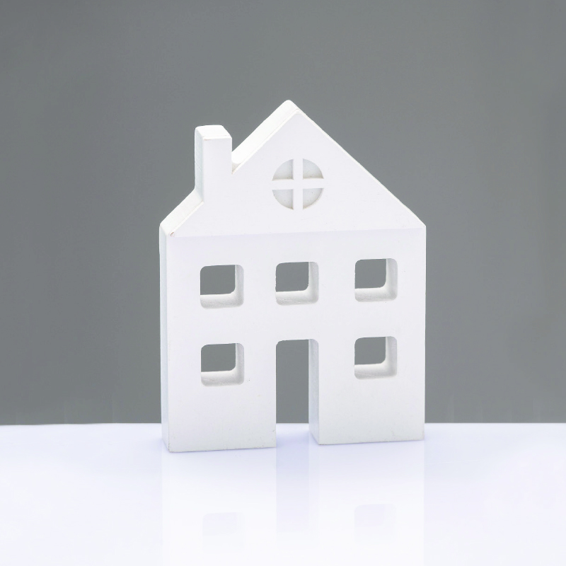 ^WOODEN DECORATIVE MOTIF WHITE HOUSE 10,5*2*8cm^ X061069