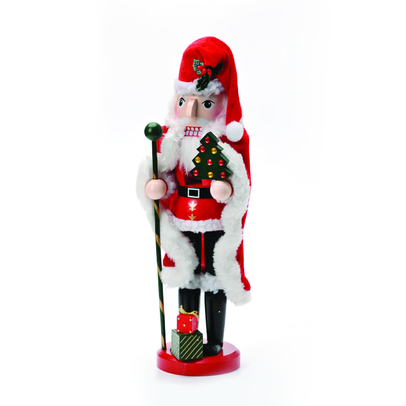 ^NUTCRACKER SANTA CLAUS WITH RED CAPE SCEPTER & TREE H35cm^ X143502