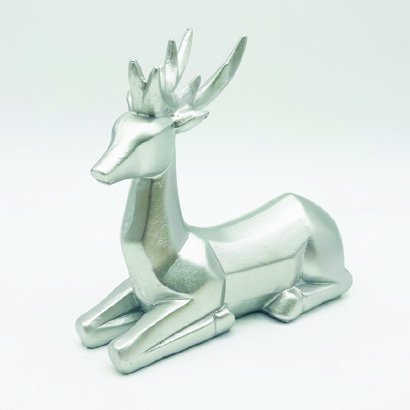DECORATIVE RESIN REINDEER SILVER 15cm X156713