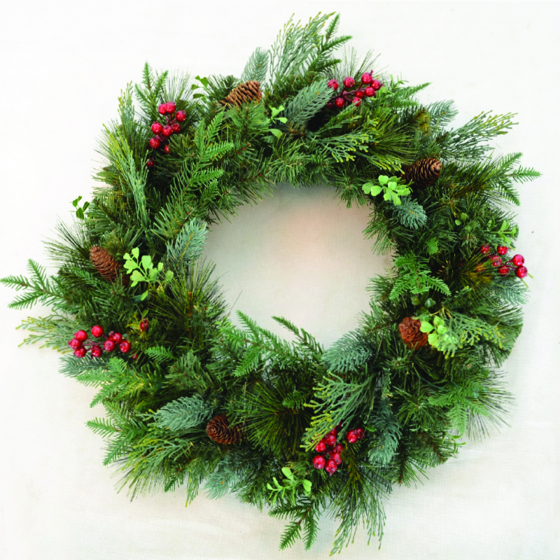 CHRISTMAS WREATH PE/PVC BERRIES & PINE CONES 60CM DIAM. X16606