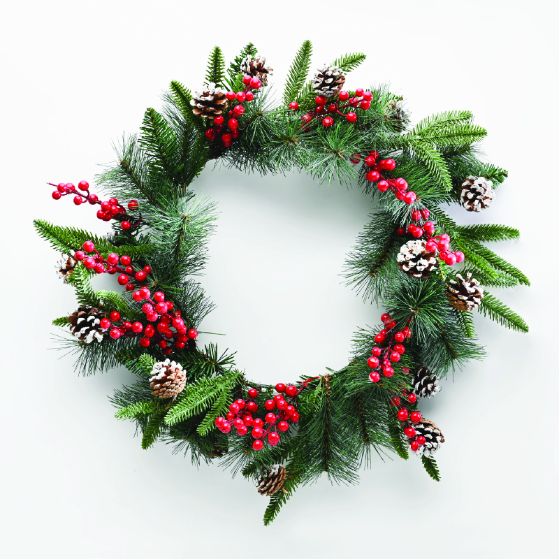 CHRISTMAS WREATH PVC BERRIES & PINE CONES 50CM DIAM. X165012