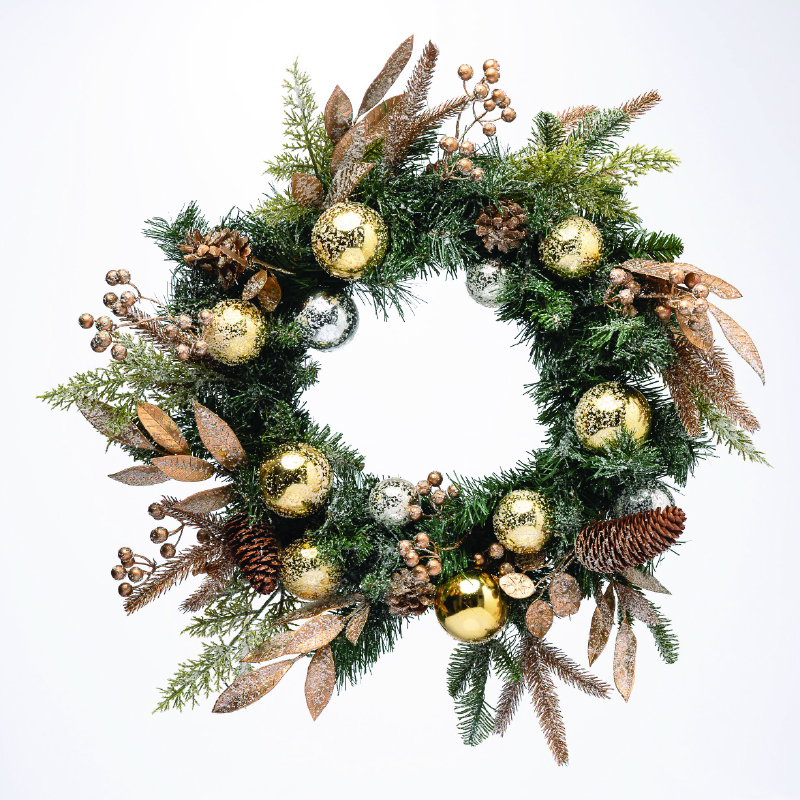 CHRISTMAS WREATH FLOCKED BERRIES & ORNAMENTS DIAM:60cm X096017