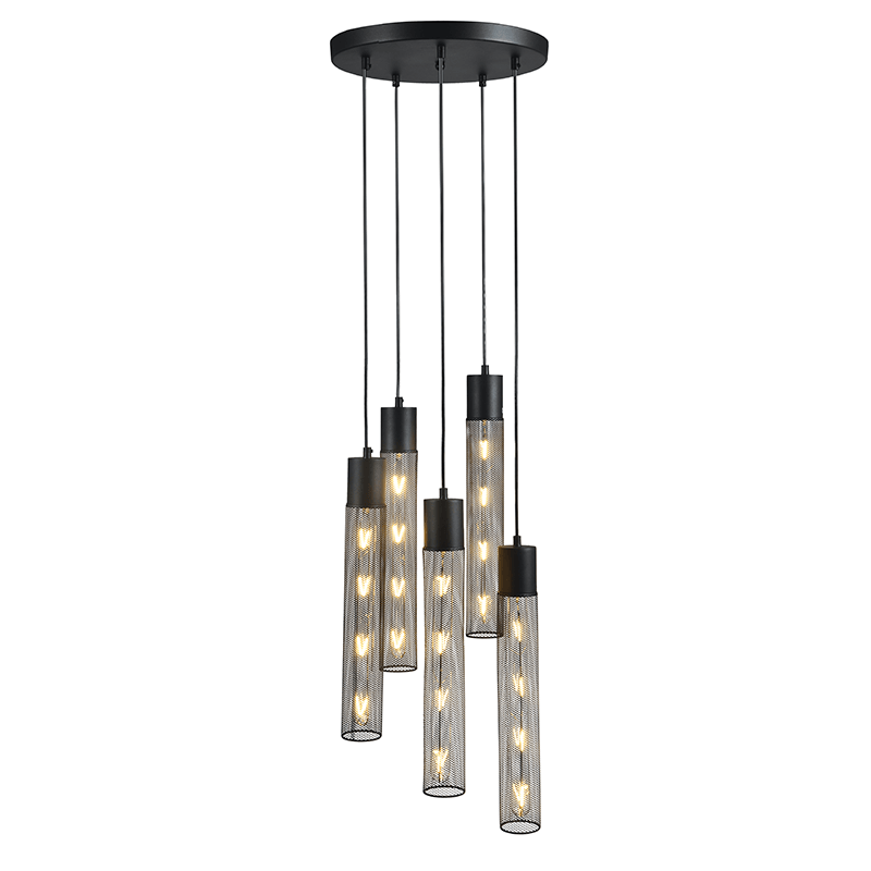 ^ PHASING OUT PENDANT LUMINAIRE 5XE27 BLACK METAL D35XH120CM ALCATRAZ OD605P35BK