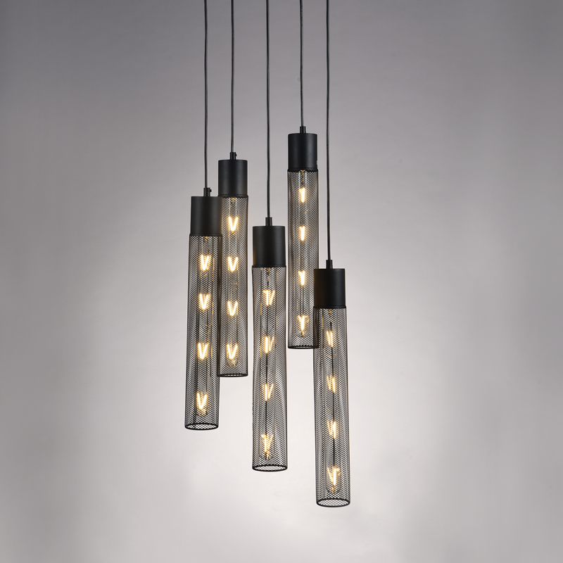 ^ PHASING OUT PENDANT LUMINAIRE 5XE27 BLACK METAL D35XH120CM ALCATRAZ OD605P35BK