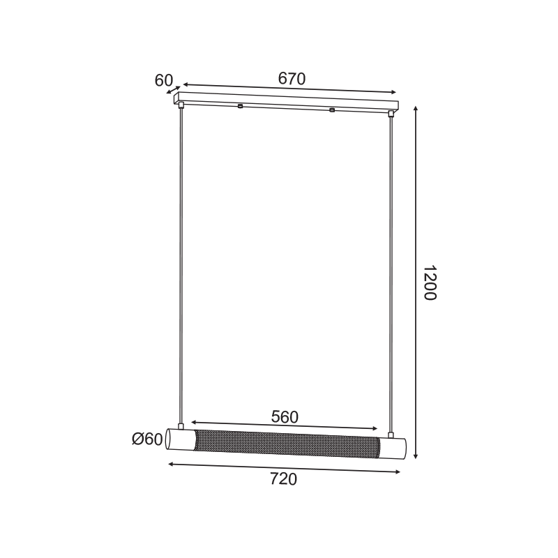 ^ PHASING OUT PENDANT LUMINAIRE 2XE27 BLACK METAL 72Χ6XH120CM ALCATRAZ OD602P72BK