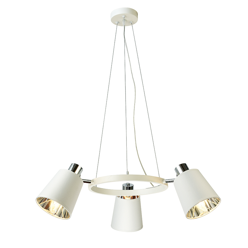^ PHASING OUT PENDANT LUMINAIRE 3XE14 WHITE METALLIC + SHADE D63XH100CM NORMA EG213P63WH