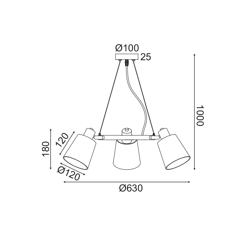 ^ PHASING OUT PENDANT LUMINAIRE 3XE14 WHITE METALLIC + SHADE D63XH100CM NORMA EG213P63WH