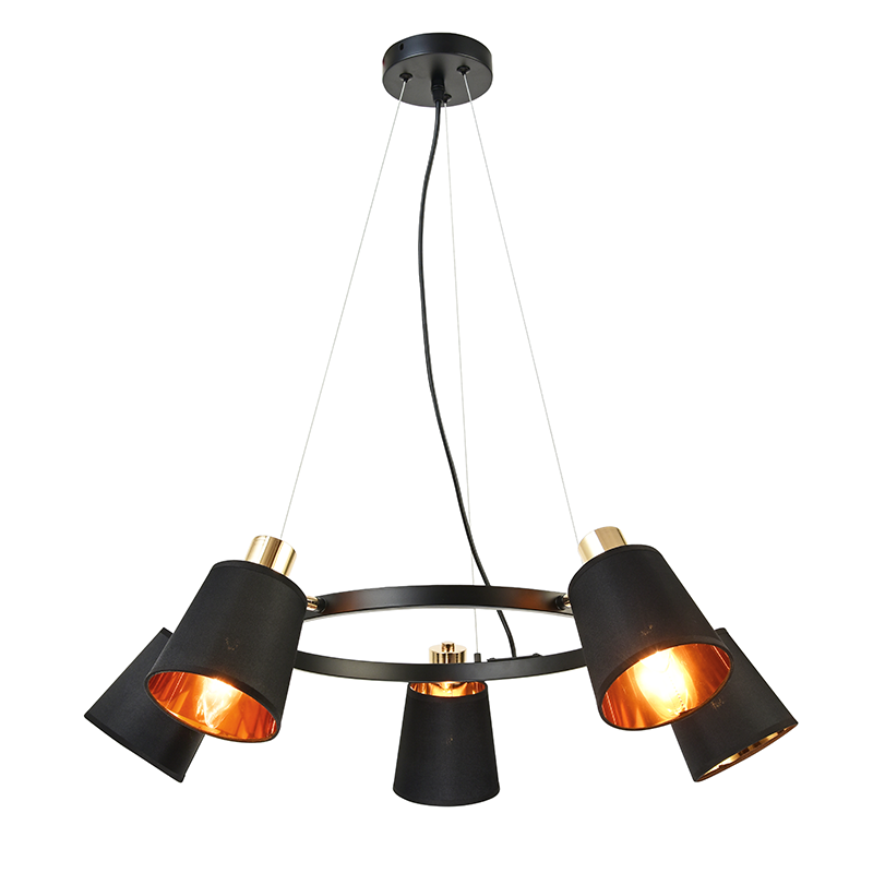 ^ PHASING OUT PENDANT LUMINAIRE 5XE14 BLACK METAL+ SHADE D73XH100CM NORMA EG215P73BK