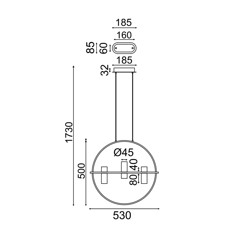 ^ PHASING OUT PENDANT LIGHTING LED2835 12W GOLD ALUMINUM 3000K 1080LM D53XH173CM IONIAN JNEP12LED53GD