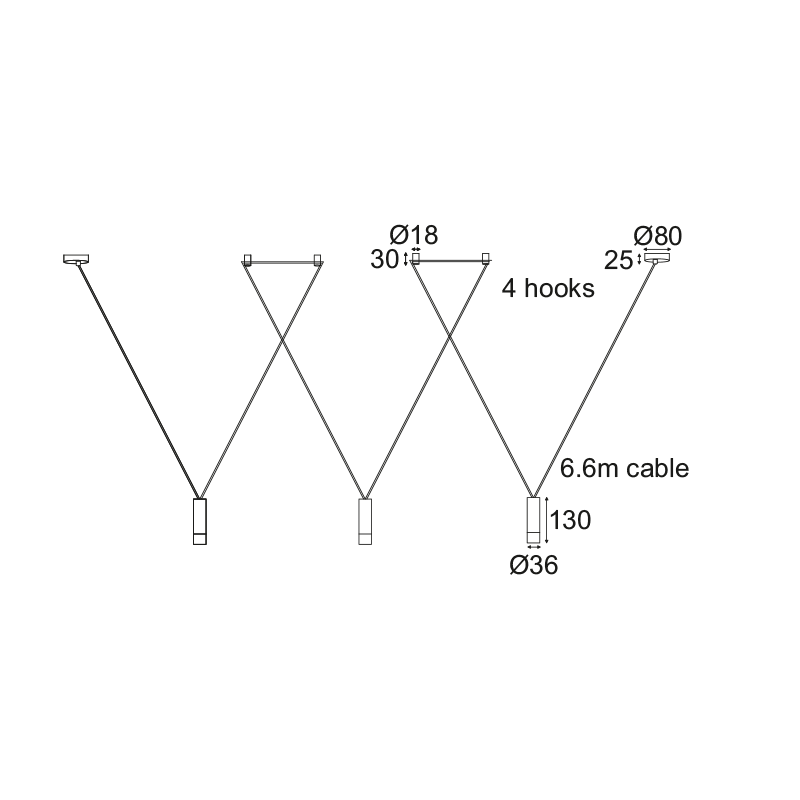 ^ PHASING OUT PENDANT LIGHTING 3ΧG9 BLACK ALUMINUM3x D3,6XH13CM CABLE 6,6M 4HOOKS TERES YL22P3BK