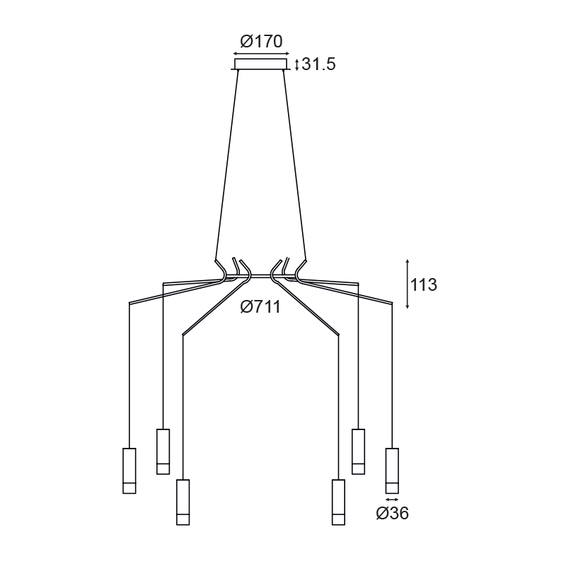 ^ PHASING OUT PENDANT LIGHTING 6ΧG9 BLACK ALUMINUM 6x D3,6XH13CM CABLE 1,3M TERES YL23P6BK
