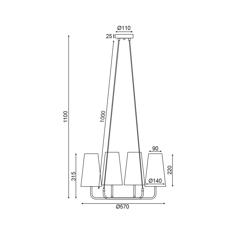 ^ PHASING OUT PENDANT LIGHTING 4ΧΕ14 BLACK METAL+ BIEGE SHADE 57Χ57ΧΗ110CM TUSCAN HL35424P59BG