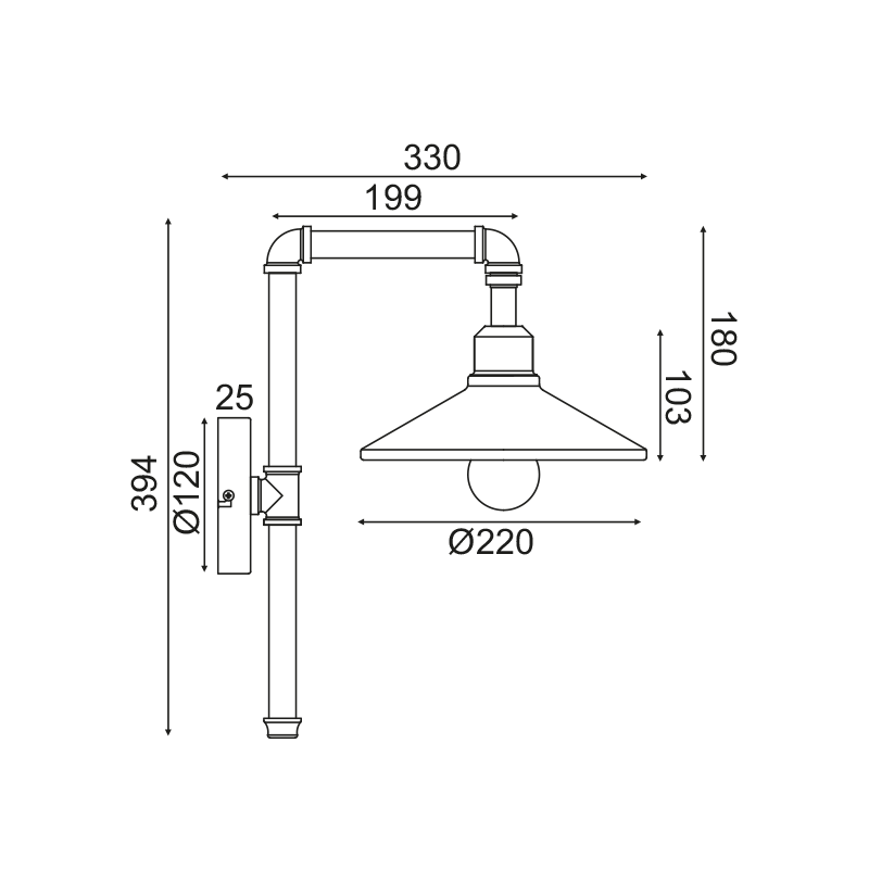 ^ PHASING OUT WALL MOUNTED LIGHTING 1ΧE27 BLACK+GOLD METALLIC 33Χ22Χ39CM PIPE AR4171W39BG
