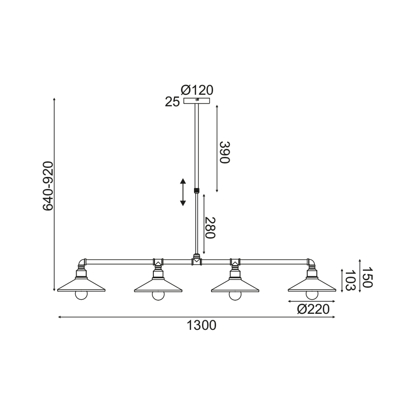 ^ PHASING OUT PENDANT LIGHTING 4ΧE27 BLACK+GOLD METALLIC 130Χ22ΧH92CM PIPE AR4174P130BG
