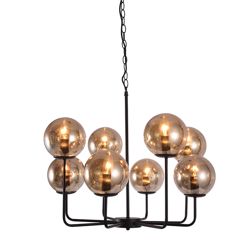 ^ PHASING OUT PENDANT L/F 8ΧΕ14 AMBER GLASS +METAL BLACK Φ65ΧΗ120CM DELOS OD905808PAM