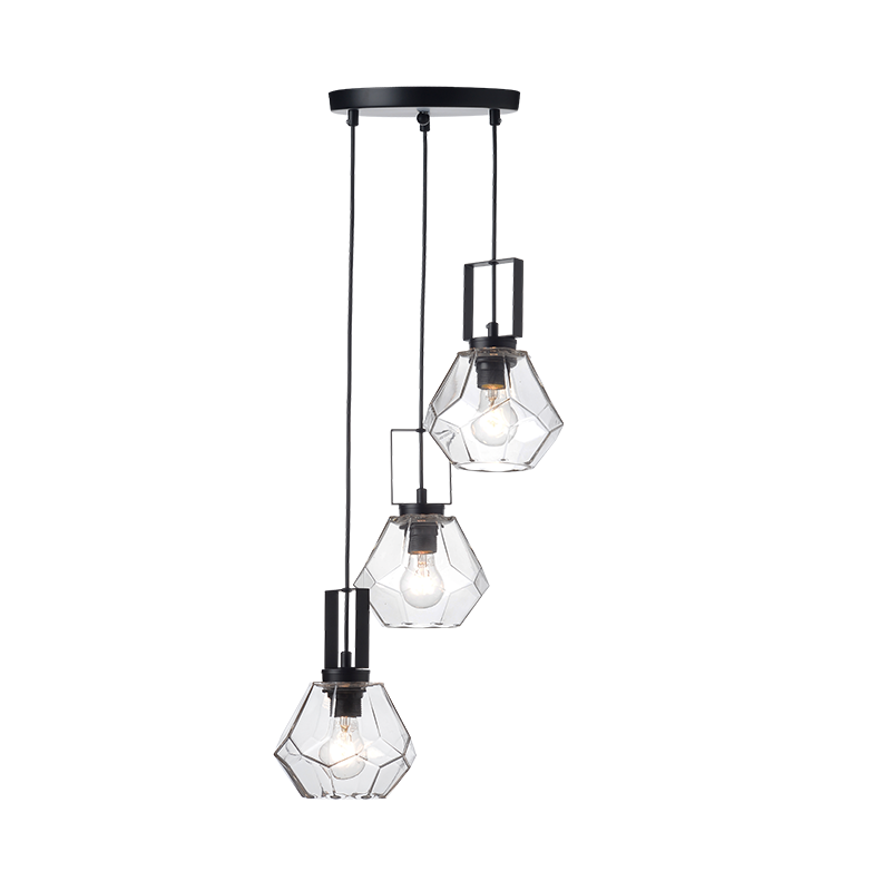 ^ PHASING OUT PENDANT 3XE27 GLASS CLEAR+BLACK MAT METAL Φ30ΧΗ101CM DIAMONDRA V371483PC