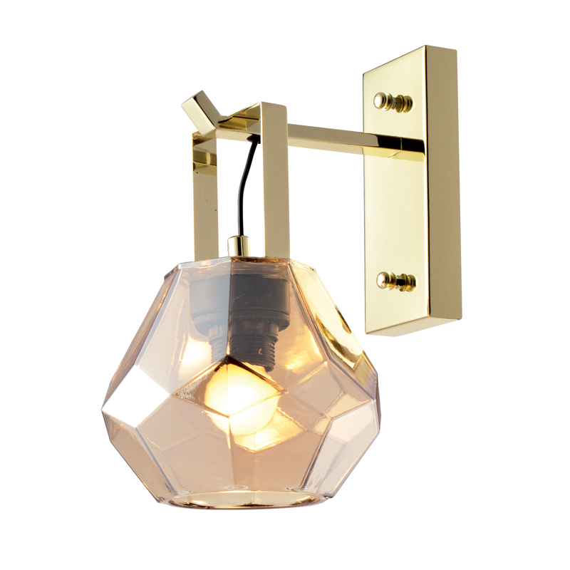 ^ PHASING OUT WALL MOUNT LUMINAIRE 1XE27 GLASS UMBER + BRASS METAL Φ18Χ23,5Χ30CM DIAMONDRA V371481WA