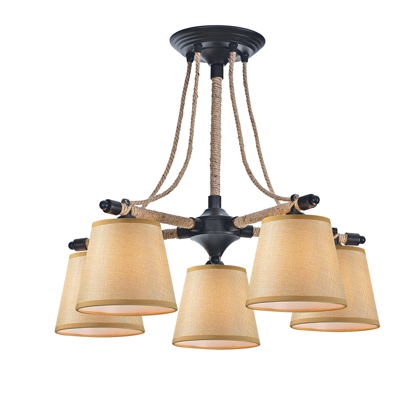 ^ PHASING OUT CEIL 5ΧΕ14 METAL BLACK+ROPE+BEIGE SHADE Φ57ΧΗ48CM GAVDOS EG165075C