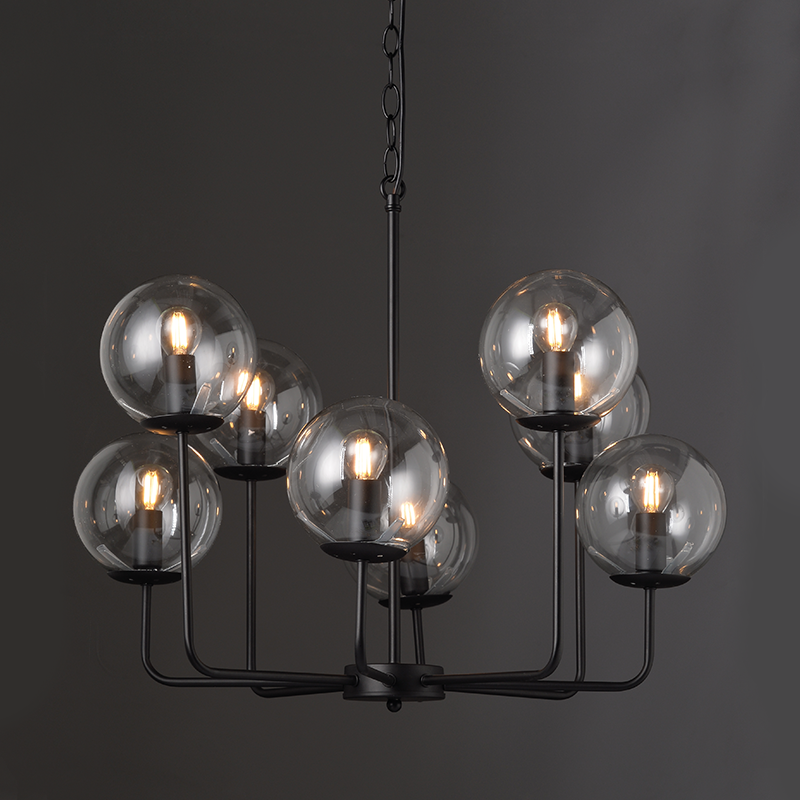 ^ PHASING OUT PENDANT L/F 8ΧΕ14 TRANSPARENT GLASS+METAL BLACK Φ65ΧΗ120CM DELOS OD905808PCL