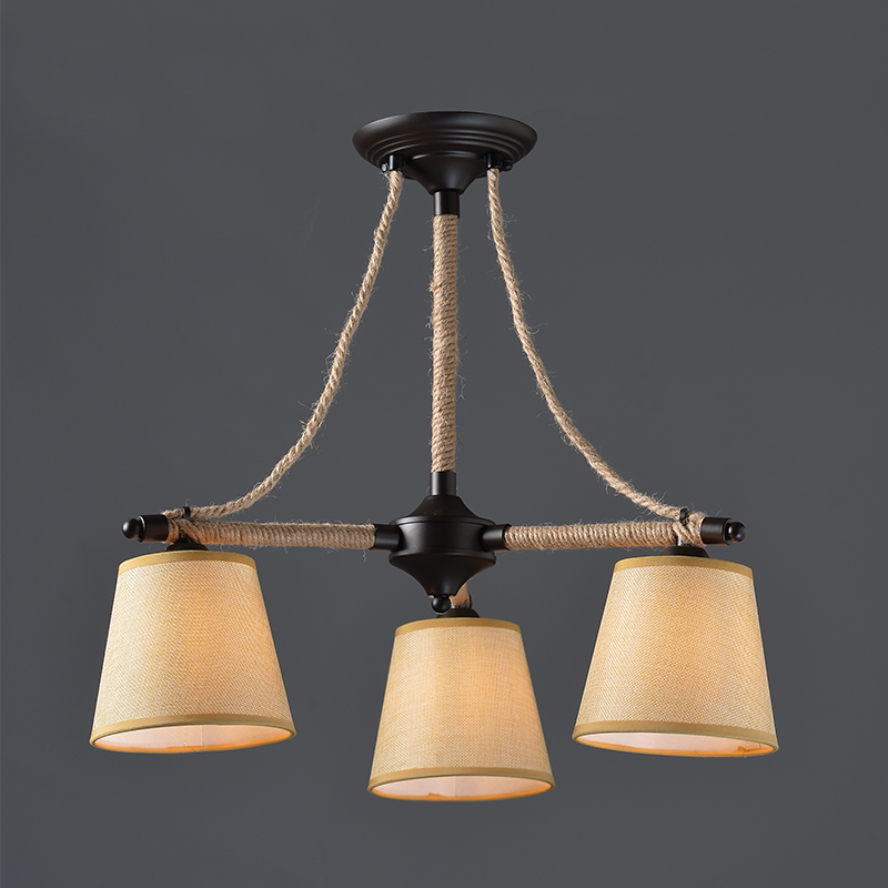 ^ PHASING OUT CEIL 3ΧΕ14 METAL BLACK+ROPE+BEIGE SHADE Φ57ΧΗ48CM GAVDOS EG165073C