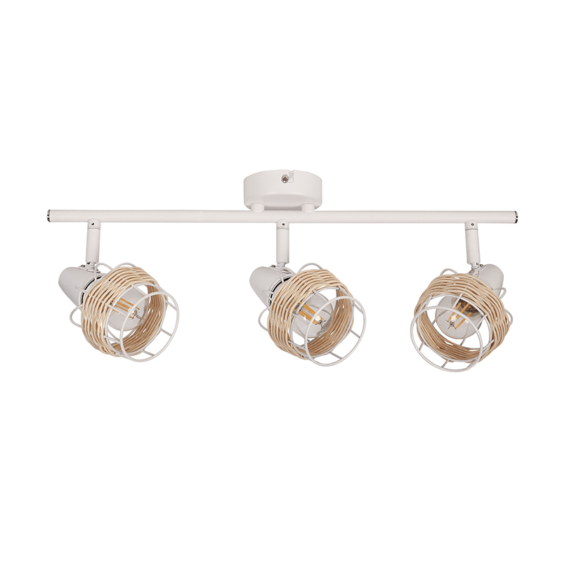 ^ PHASING OUT WALL MOUNTED LUMINAIRE 3ΧΕ14 RATTAN + WHITE METALLIC 9Χ47Χ16CM ZORBAS GN19S3WH