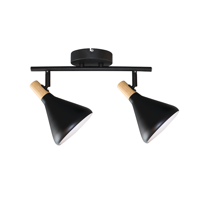 ^ PHASING OUT WALL MOUNTED LUMINAIRE 2ΧΕ14 METALLIC BLACK+ WOOD Φ12Χ32Χ17CM FJORD GN282CBK