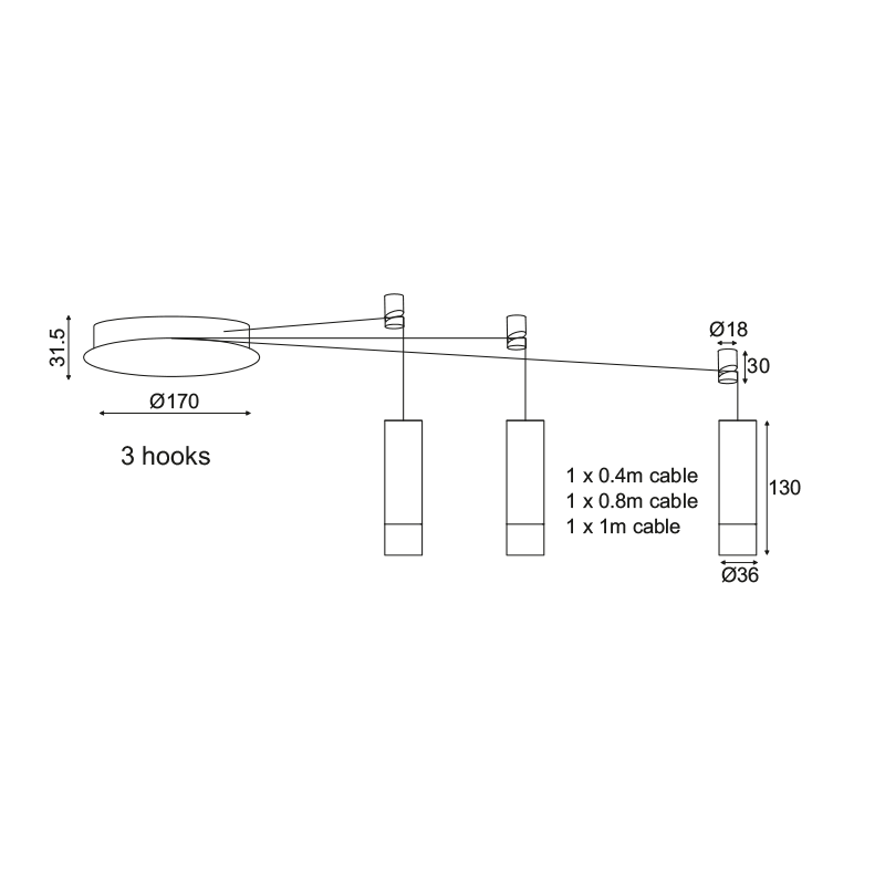 ^ PHASING OUT PENDANT/CEILING LIGHTING 3ΧG9 BLACK ALUMINUM3x D3,6XH13CM CABLE 0,4-0,8-1M 3HOOKS TERES YL22C3BK