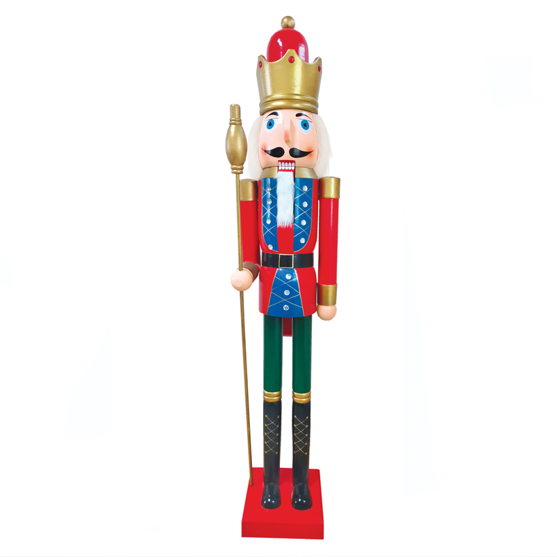 ^ WOODEN NUTCRACKER KING BLUE & RED WITH SCEPTER H180CM X0218011