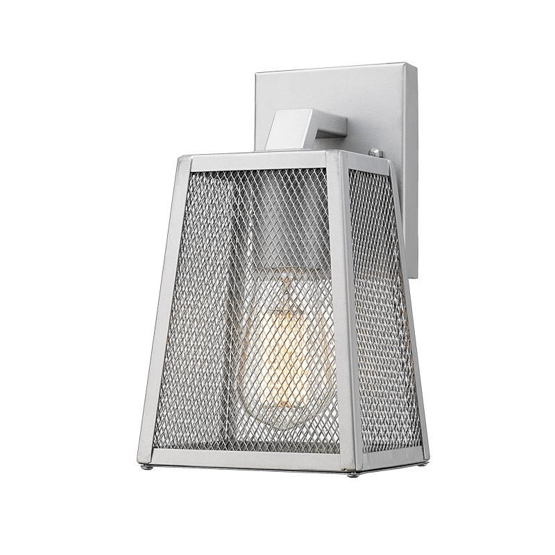 ^PAINTED SILVER WALL LUMINAIRE NYX 1XE27 IP44 WITH GRID & CLEAR GLASS NYX1WPS