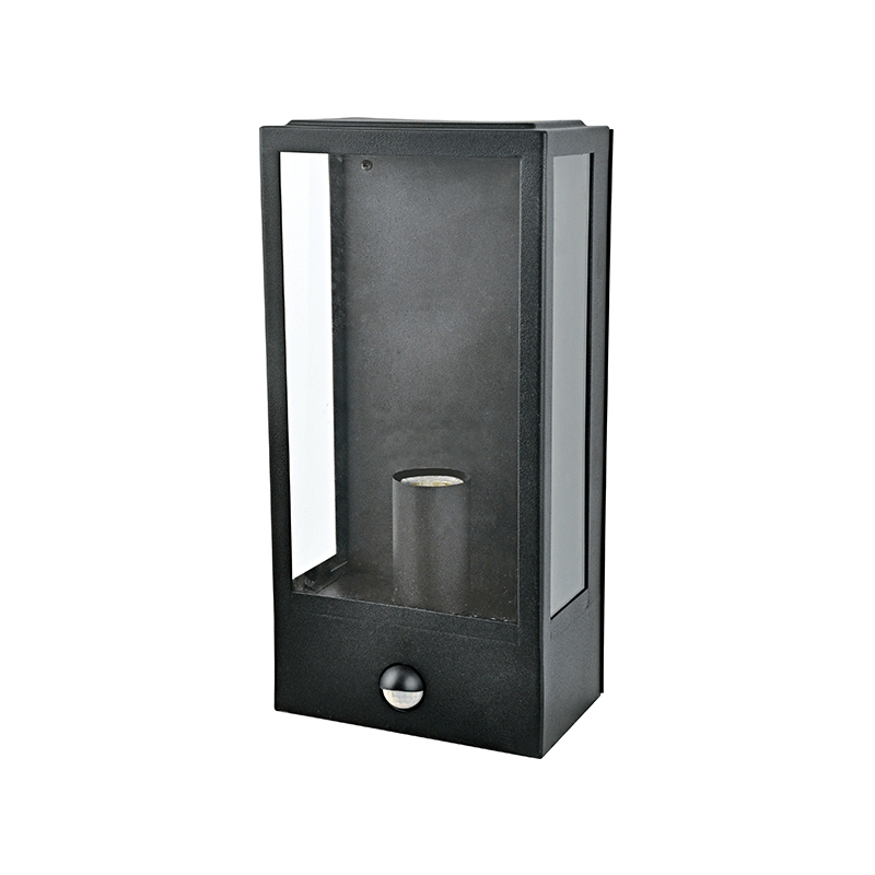 ^SAND BLACK WALL LUMINAIRE CELIA 1XE27 IP44 WITH CLEAR GLASS & PIR-LUX SENSOR CELIA1WBKPIR