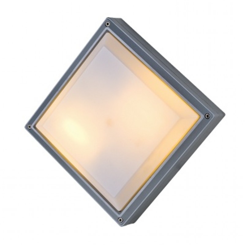 CEILING SQUARE GREY/OPAL PC E27 2X18W IP54 HI5502