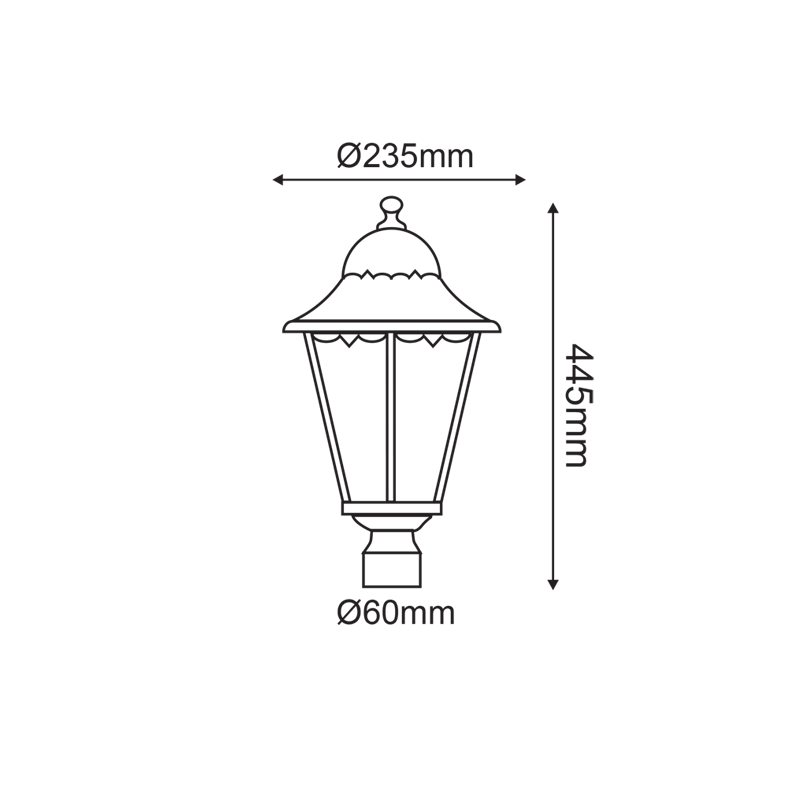 GARDEN LIGHT BLACK MAT RAL9005M 23.5Χ44,5cm Φ60 HI8001B