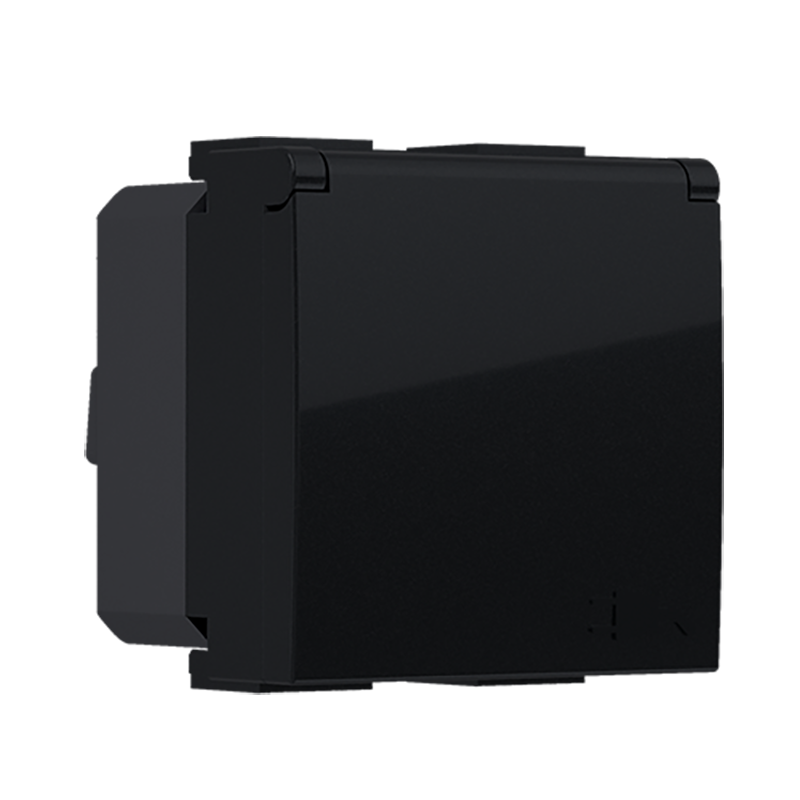^ MODYS SCHUKO SOCKET WITH LID MATT BLACK 2 M. 2P+E 16A 250VAC IP20 10101312340