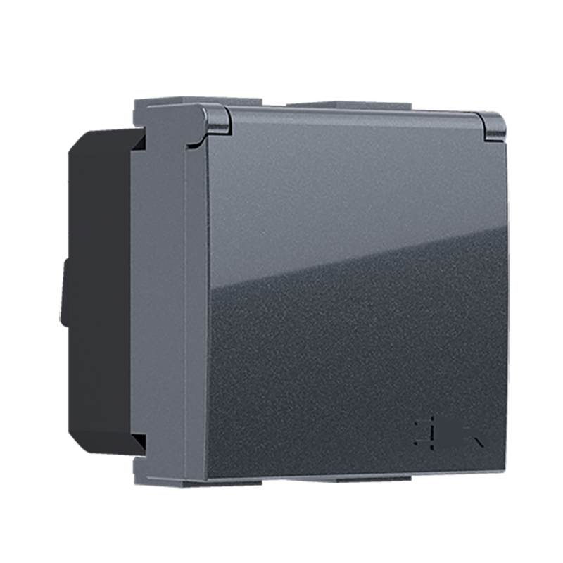 ^ MODYS SCHUKO SOCKET WITH SHUTTERS & LID ANTHRACITE 2 M. 2P+E 16A 250VAC IP20 10101312482