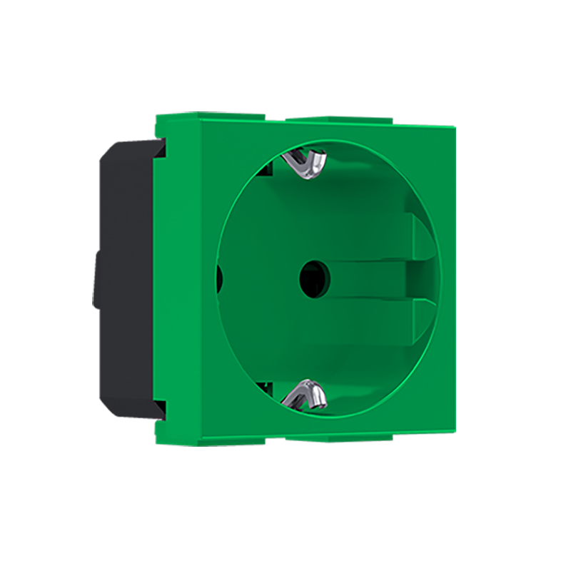 ^ MODYS SCHUKO SOCKET WITH SHUTTERS GREEN ANTIBACT. 2 M. 2P+E 16A 250VAC IP20 10101312570