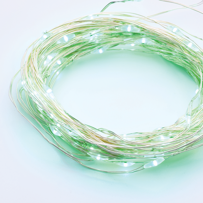 100 LED STRING LIGHTS TIMER GREEN SILVER COPPER WIRE & BAT.3XAA IP44 10m+10cm X01100515