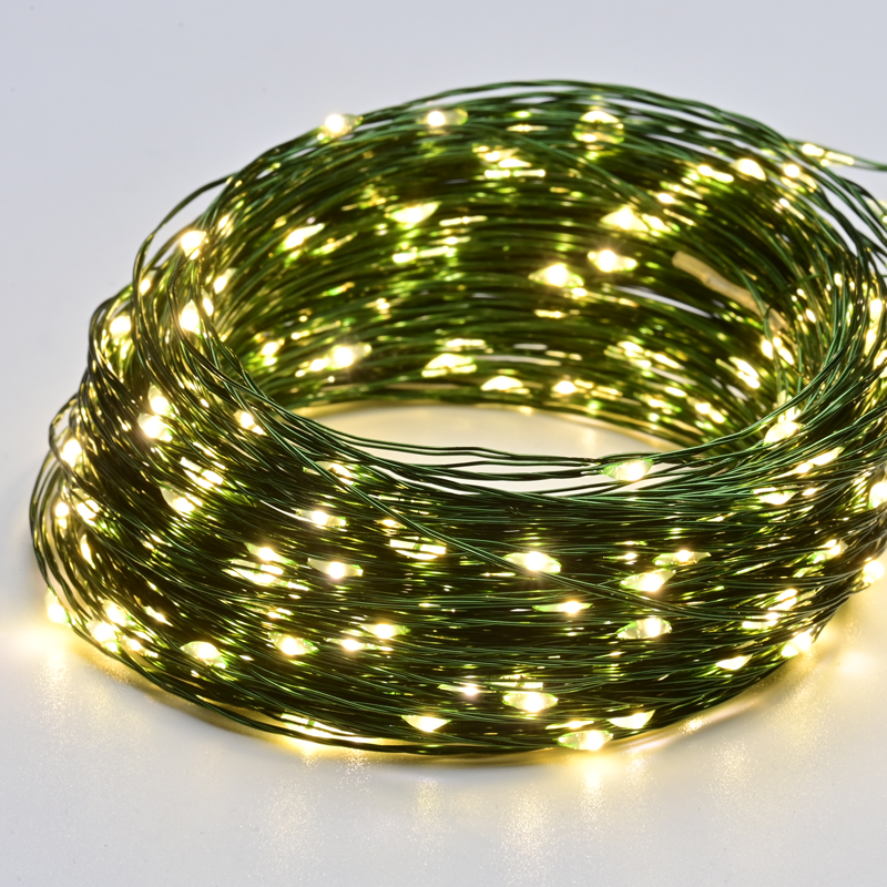 100 LED STRING LIGHTS TIMER WW GREEN COPPER WIRE & BAT.3XAA IP44 10m+10cm X01100155