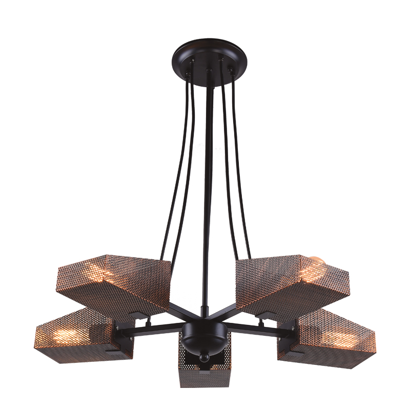 ^ NETTO PENDANT 5ΧΕ27 METALLIC BLACK+ COPPER GRID Φ60ΧΗ77CM EG166125PBC