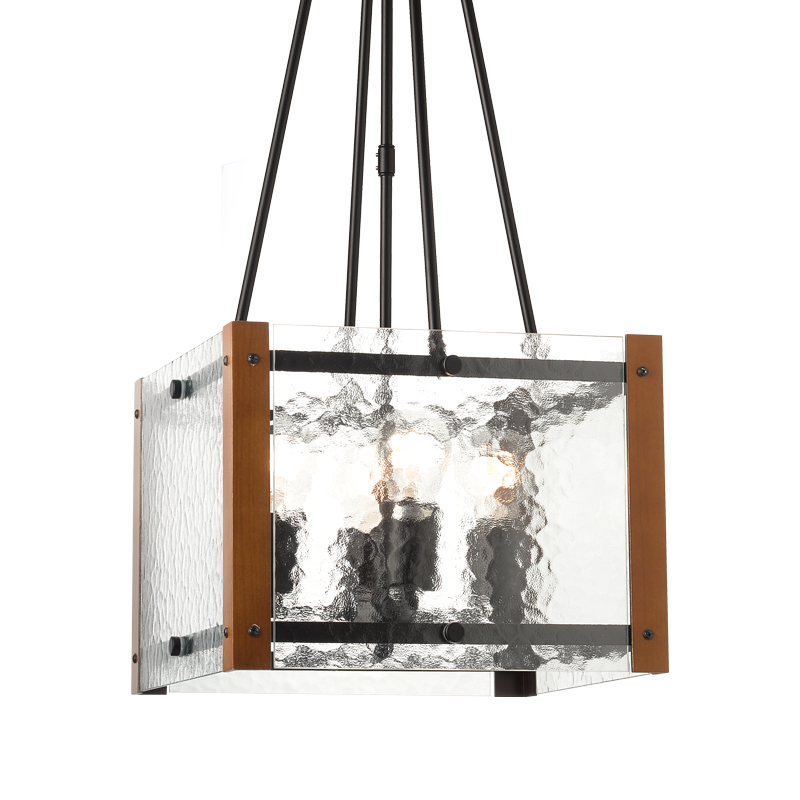 ^ NETTO PENDANT L/F 4ΧΕ27 ΜΕΤΑL+GLASS+WOOD 33Χ33ΧΗ75CM OD910804P