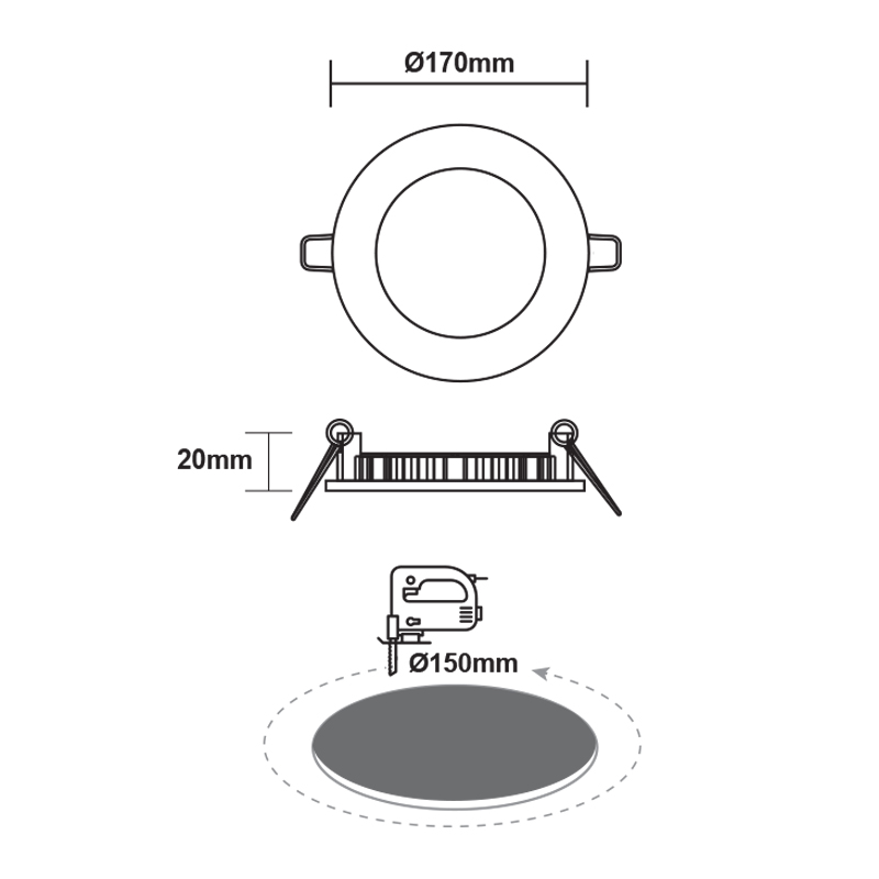 LED SLIM PANEL WHITE ROUND REC. 12W 3000K 1040Lm Φ170mm 230V AC Ra80 PENU1230RW