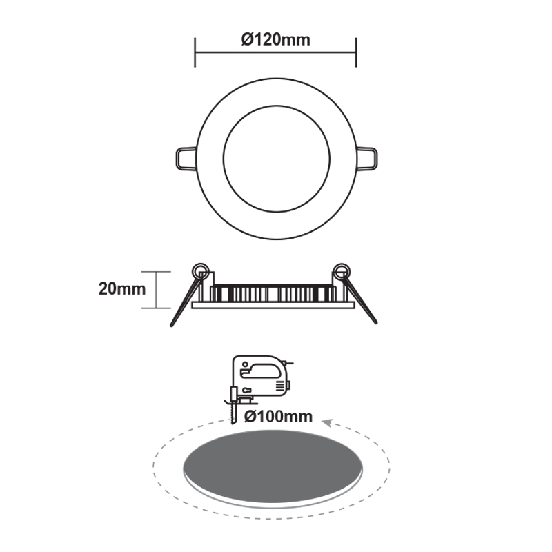 LED SLIM PANEL WHITE ROUND REC. 6W 4000K 470Lm Φ119mm 230V AC Ra80 PENU640RW