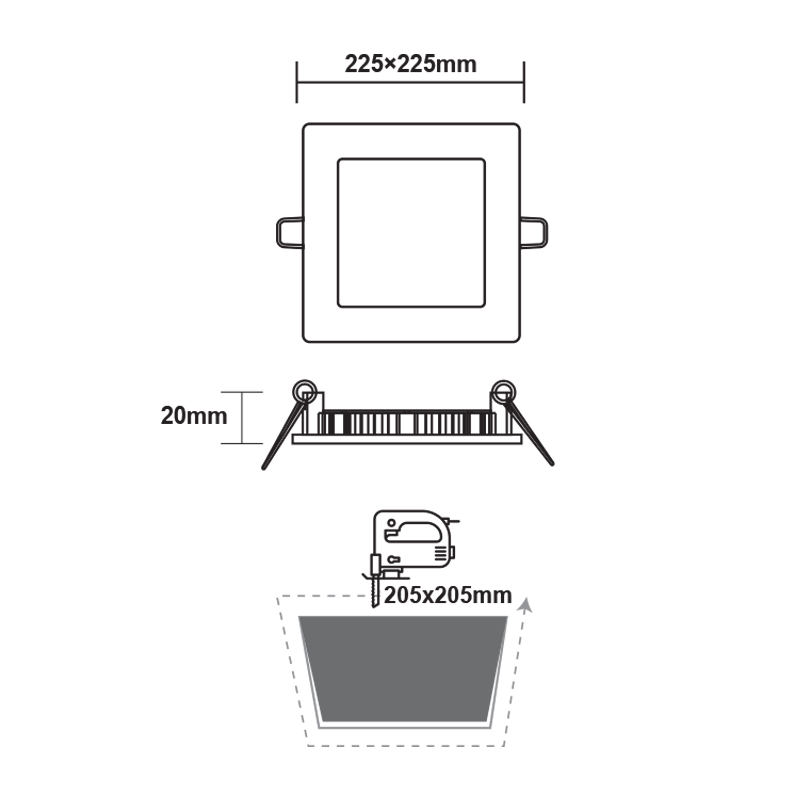 LED SLIM PANEL WHITE SQUARE REC. 18W 3000K 1700Lm 223x223mm 230V AC Ra80 PENU1830SW