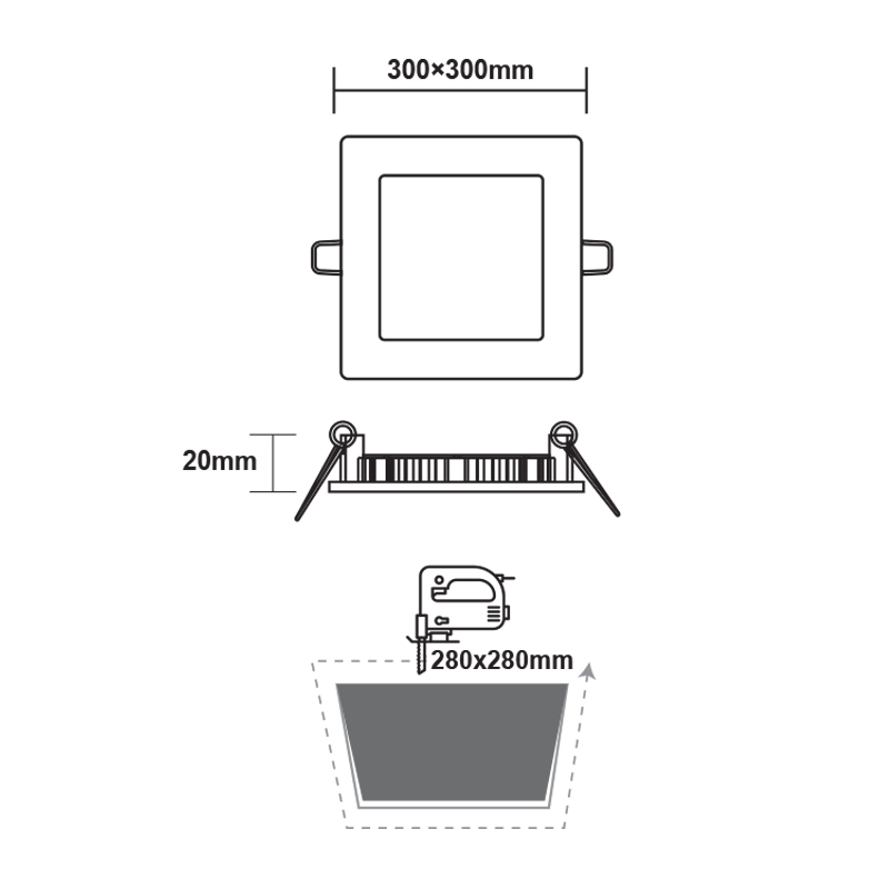 LED SLIM PANEL WHITE SQUARE REC. 23W 6500K 2120Lm 300x300mm 230V AC Ra80 PENU2365SW